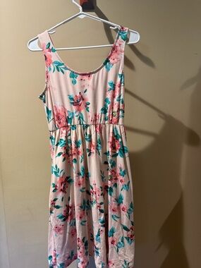 Sleeveless Pink Floral A-Line Dress